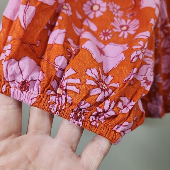 Freee People Miss Daisy floral printed ruffle smock blouse woman's size medium - Picture 9 of 13